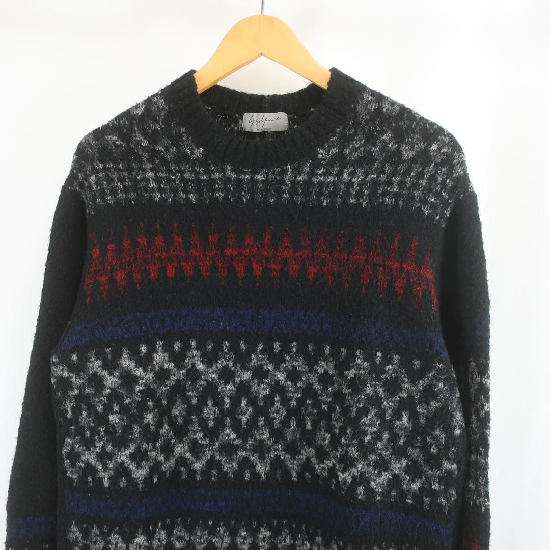 image of Yohji Yamamoto Pour Homme Wool Knit Sweater in Black Red, Men's (Size Large)