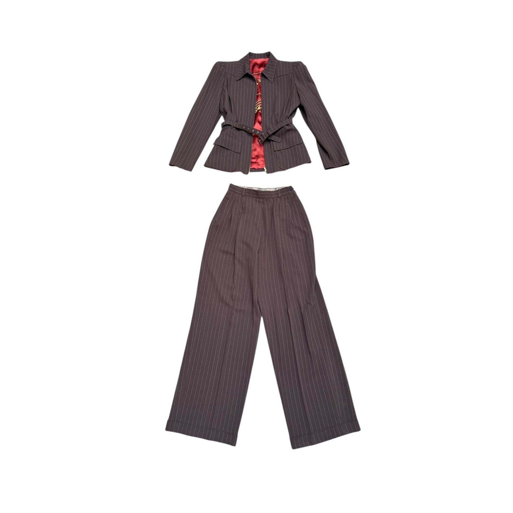 Jean Paul Gaultier SS 1995 Brown Pinstripe Suit Size XS / US 0-2 / IT 36-38 - 2 Thumbnail