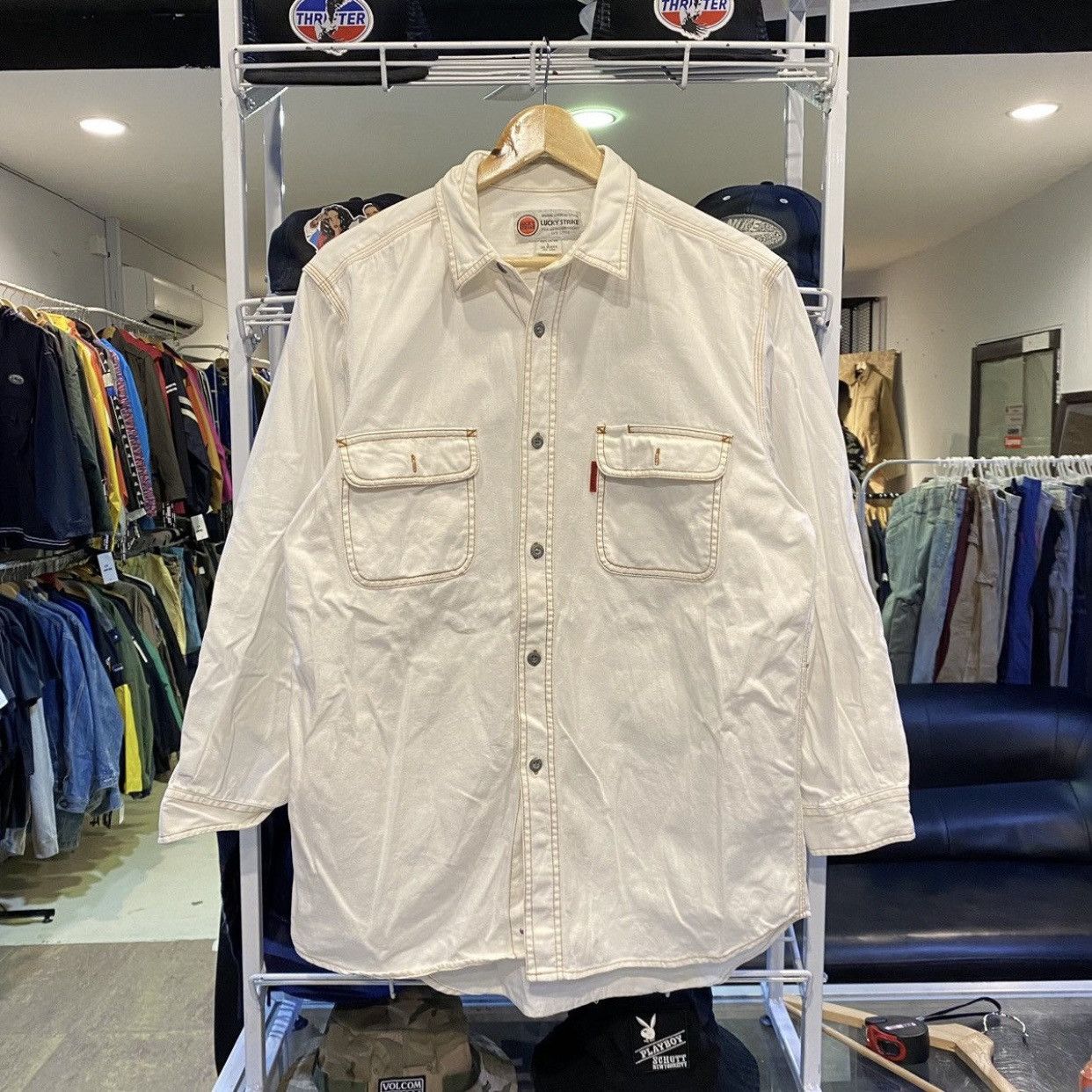 Vintage VTG 90s Lucky Strike denim shirt for bloodshoji Size US L / EU 52-54 / 3 - 1 Thumbnail