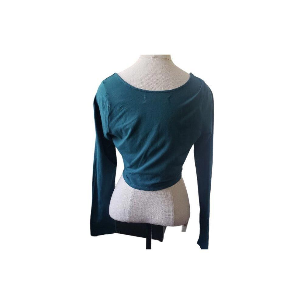 Designer CT1647 FP Beach Green Square Neck Knit Crop Top L Size L / US 10 / IT 46 - 2 Thumbnail