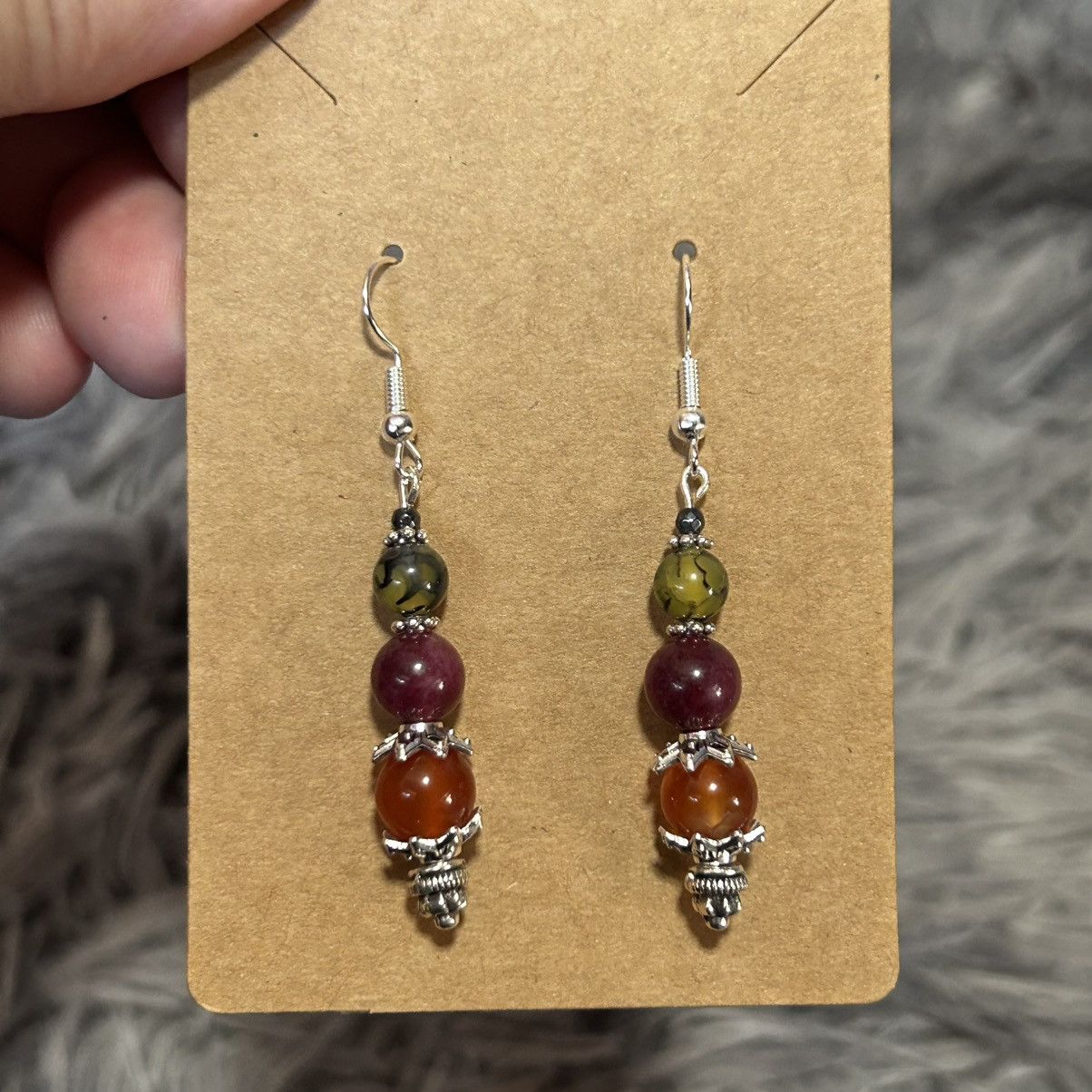 Handmade Handcrafted genuine stone garnet dragon vein earrings Size ONE SIZE - 2 Thumbnail