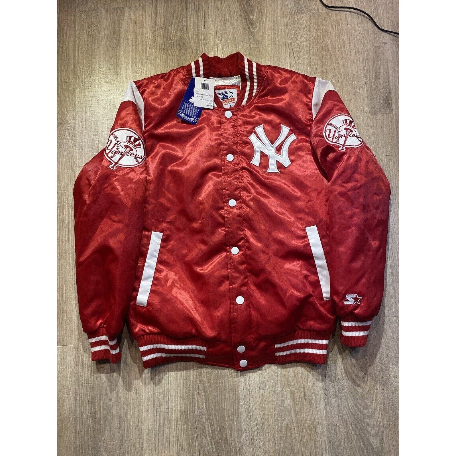 image of NWT New York Yankees Satin Red Starter Bomber Jacket M Mlb, Men's (Size Medium)