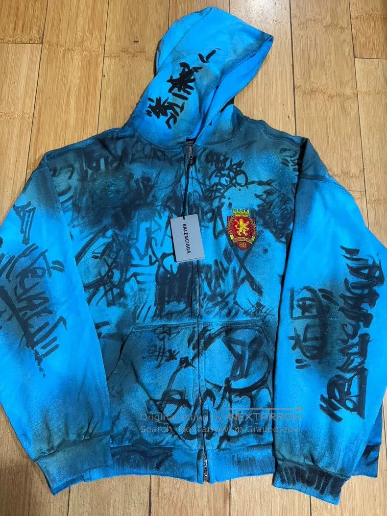 Balenciaga Balenciaga Blue Graffiti Mud-Dyed Jacket Size US M / EU 48-50 / 2 - 1 Thumbnail