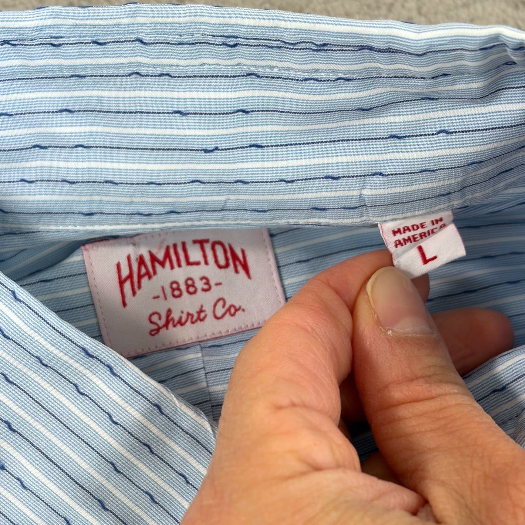 Hamilton Hamilton Co. 1883 Shirt Men Large Blue Striped Button-Up with Mother of Pearl Buttons USA Made Size US L / EU 52-54 / 3 - 2 Thumbnail