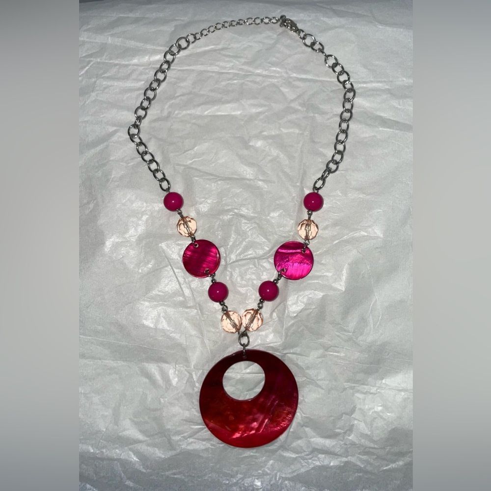 Other Pink Oyster Shell Beaded Silver Costume Necklace Size ONE SIZE - 3 Thumbnail