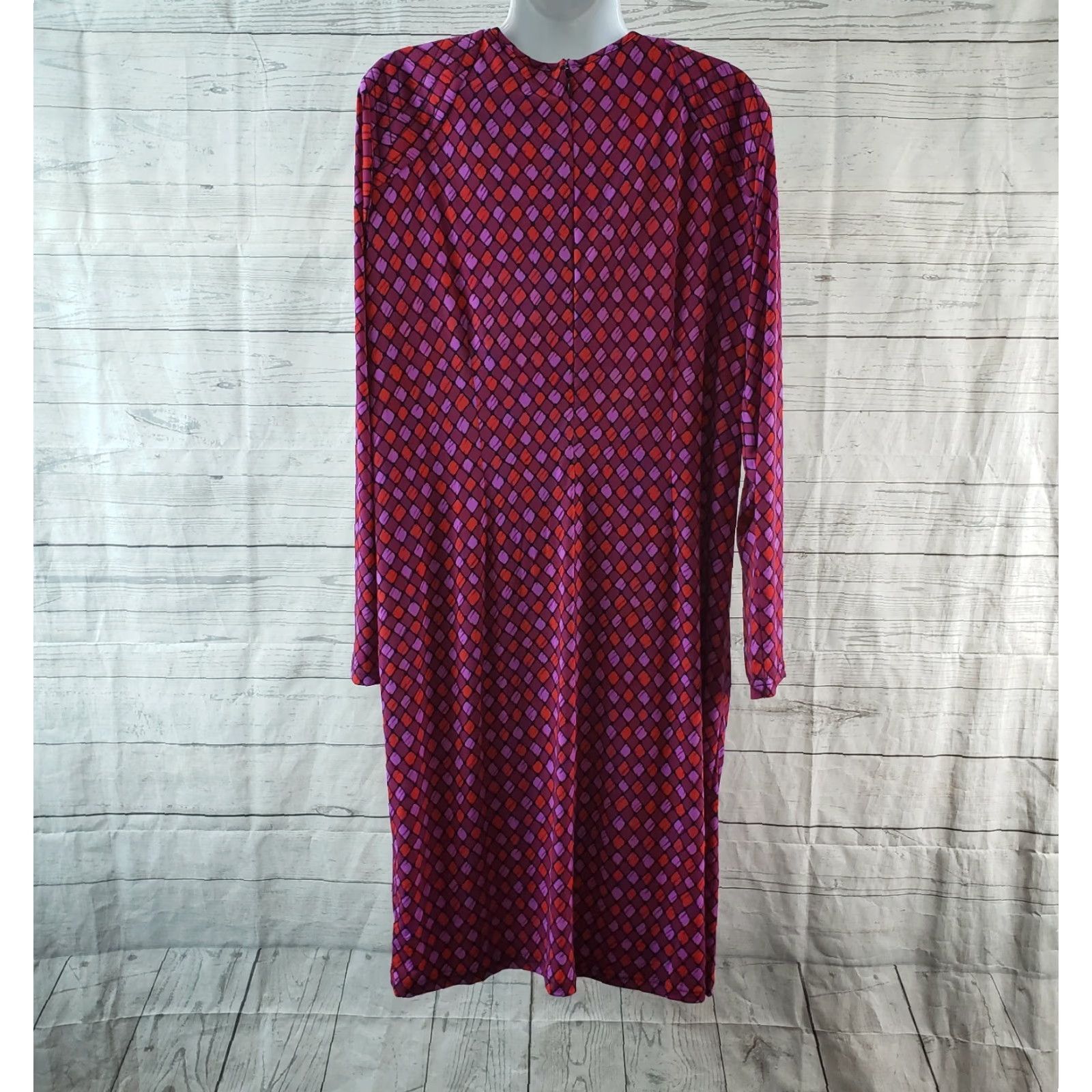 Bob Mackie Bob Mackie Womens Dress XL Wrap Dress Long Sleeve Purple Red Geometric Pattern Knee Length Vintage No Womens Size XL / US 12-14 / IT 48-50 - 4 Thumbnail