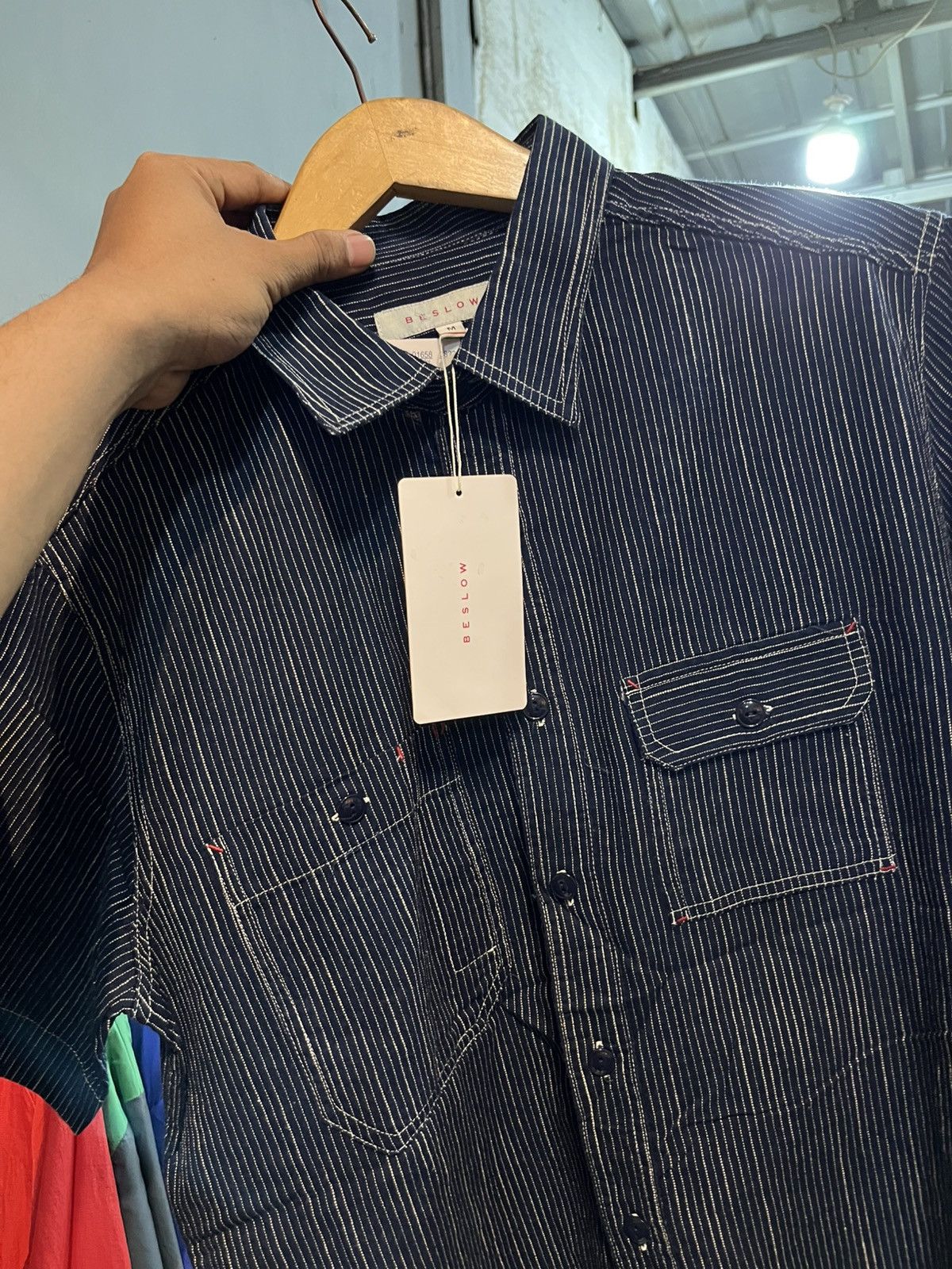 Japanese Brand Beslow stripe work crop shirt Size US M / EU 48-50 / 2 - 6 Thumbnail