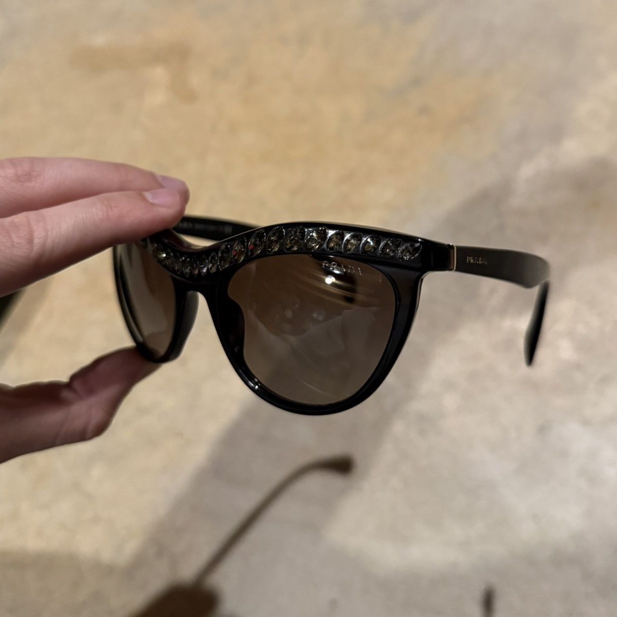 Prada Prada Cat Eye Crystal Sunglasses Black Havana SPR 04P Size ONE SIZE - 7 Thumbnail