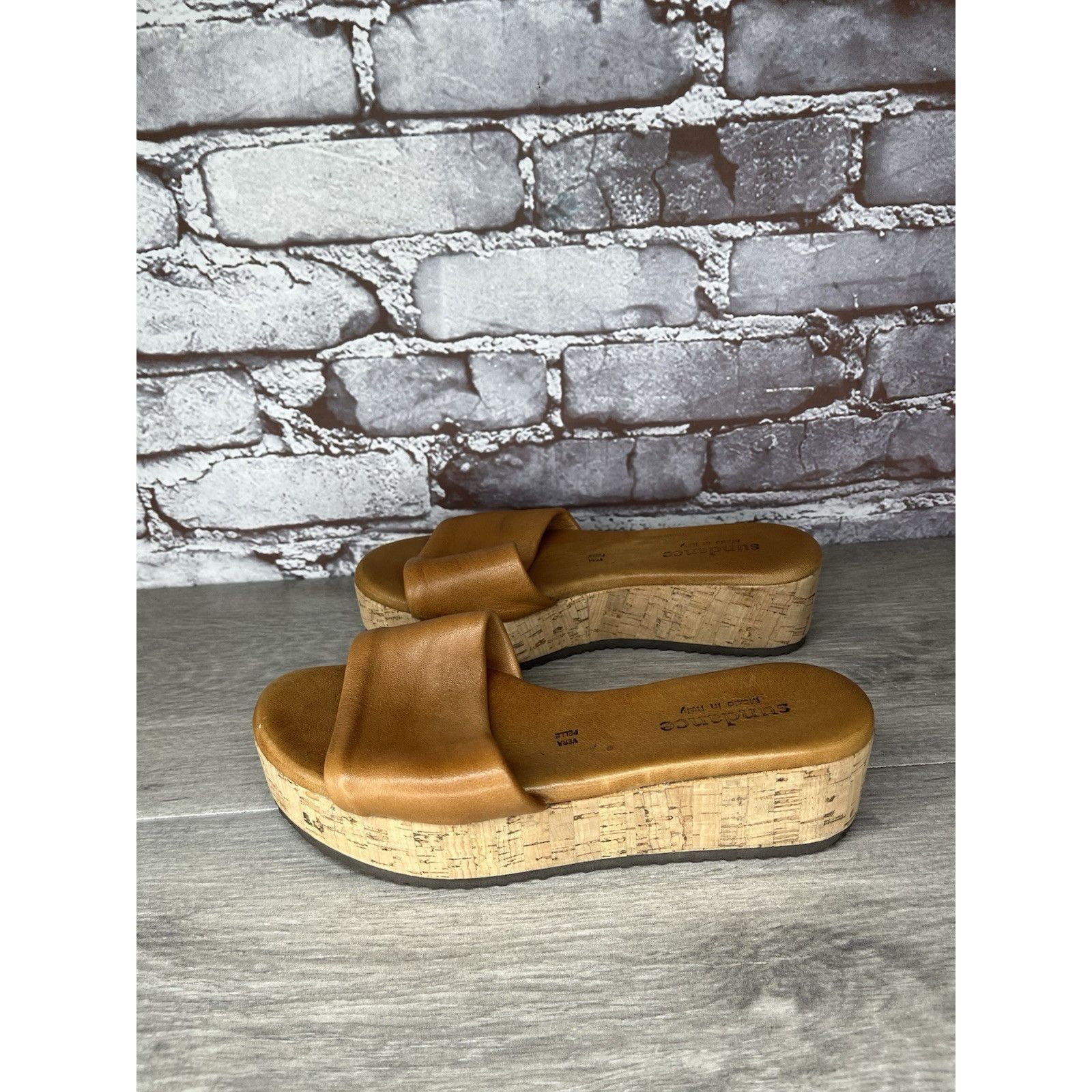 Sundae School Sundance Brown Leather Tan Wedge Cork Platform Sandals Slide Size US 6 / IT 36 - 2 Thumbnail