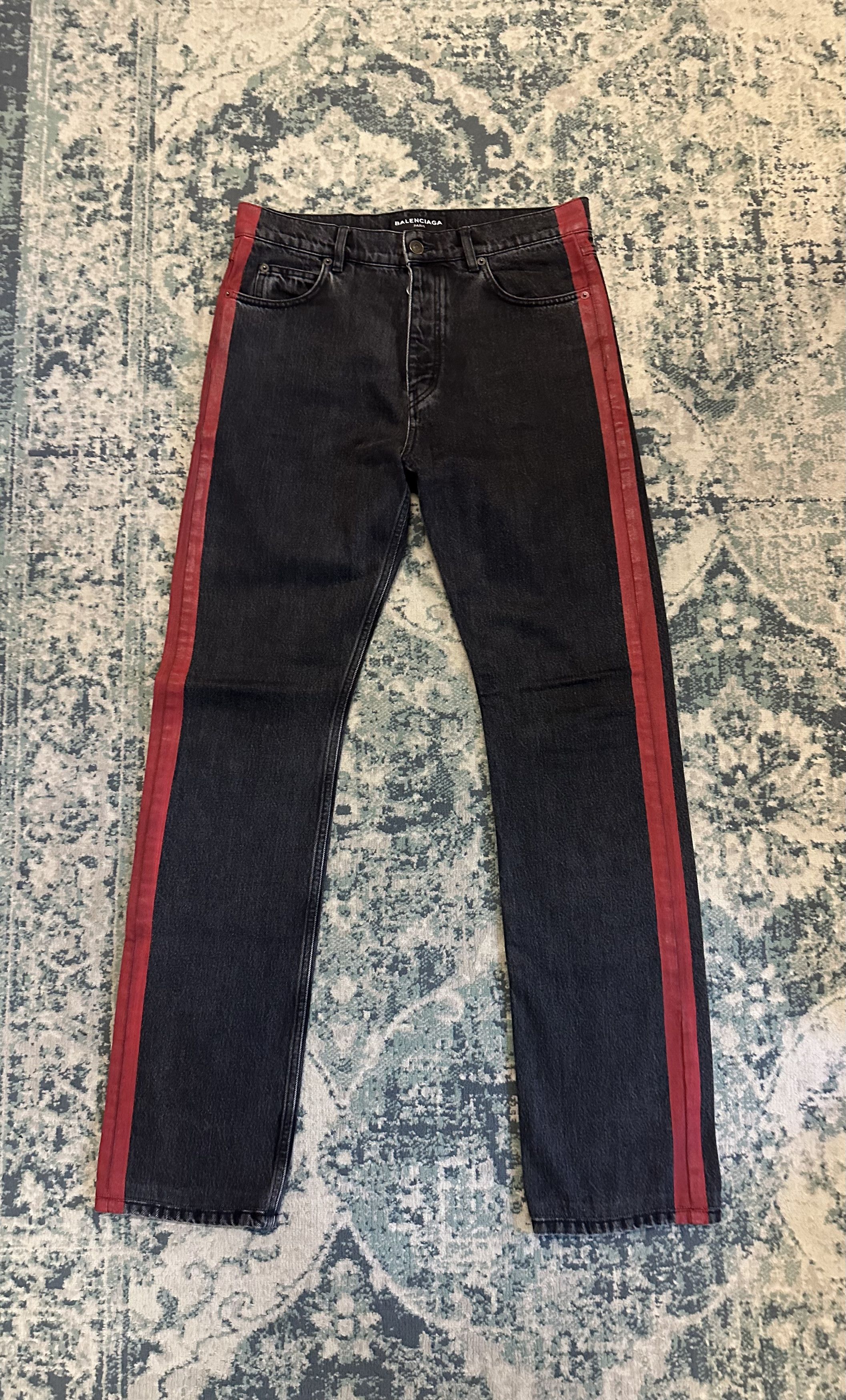 Balenciaga Red Stripe Denim Jeans Balenciaga SS17 Red Stripe Denim - Main Image