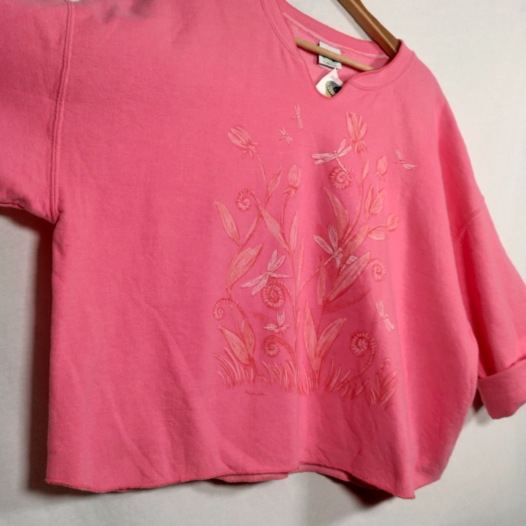 Vintage VINTAGE Marsha's Collection Sweatshirt Women Plus 2XL Pink Nature Dragonfly Cropped Pullover Activewear Size XXL / US 16-18 / IT 52-54 - 4 Thumbnail