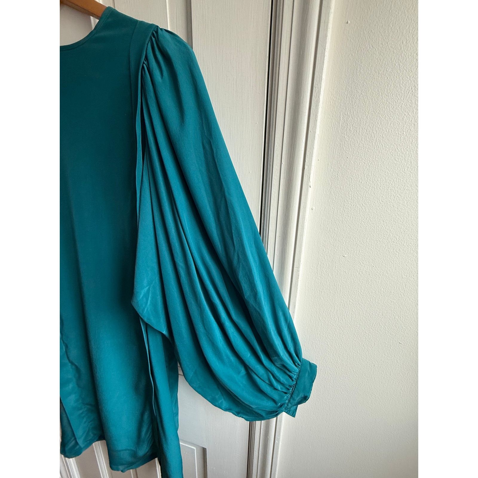 Other Linus Emerald Green 100% Silk Mini Dress - Balloon Sleeve Size S / US 4 / IT 40 - 3 Thumbnail