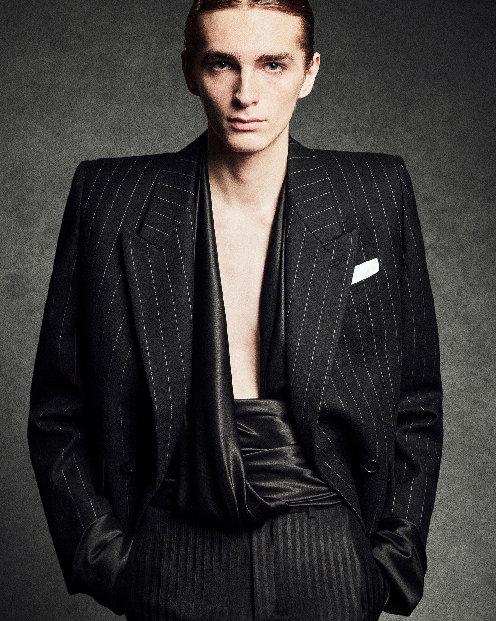 o1bcso1str0125 Oversized Short Jacket Striped Wool in Black