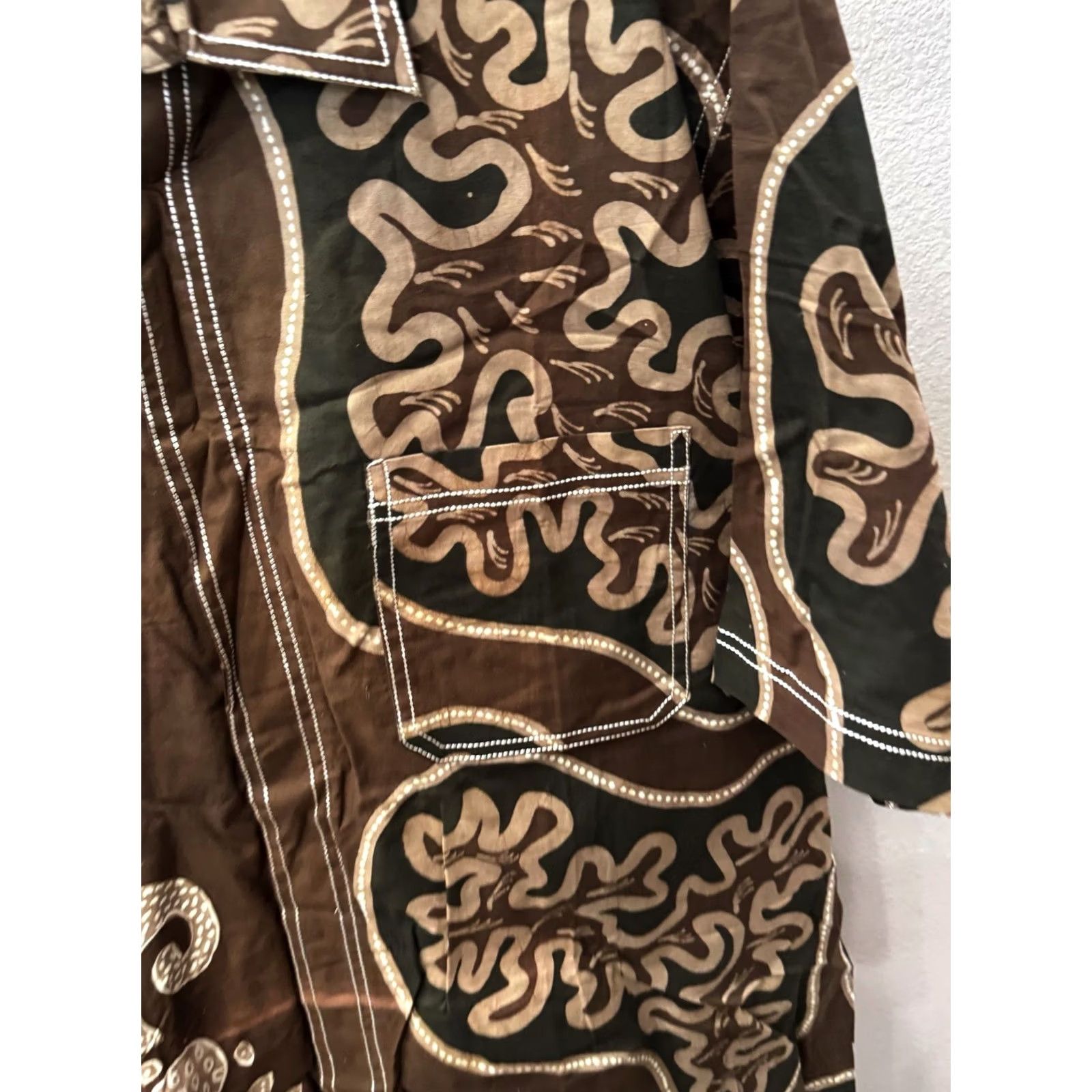 Vintage Custom Tribal Shirt Mens 2Xlt Floral SHORT SLEEVE BUTTON Length Tall Size US XXL / EU 58 / 5 - 2 Thumbnail
