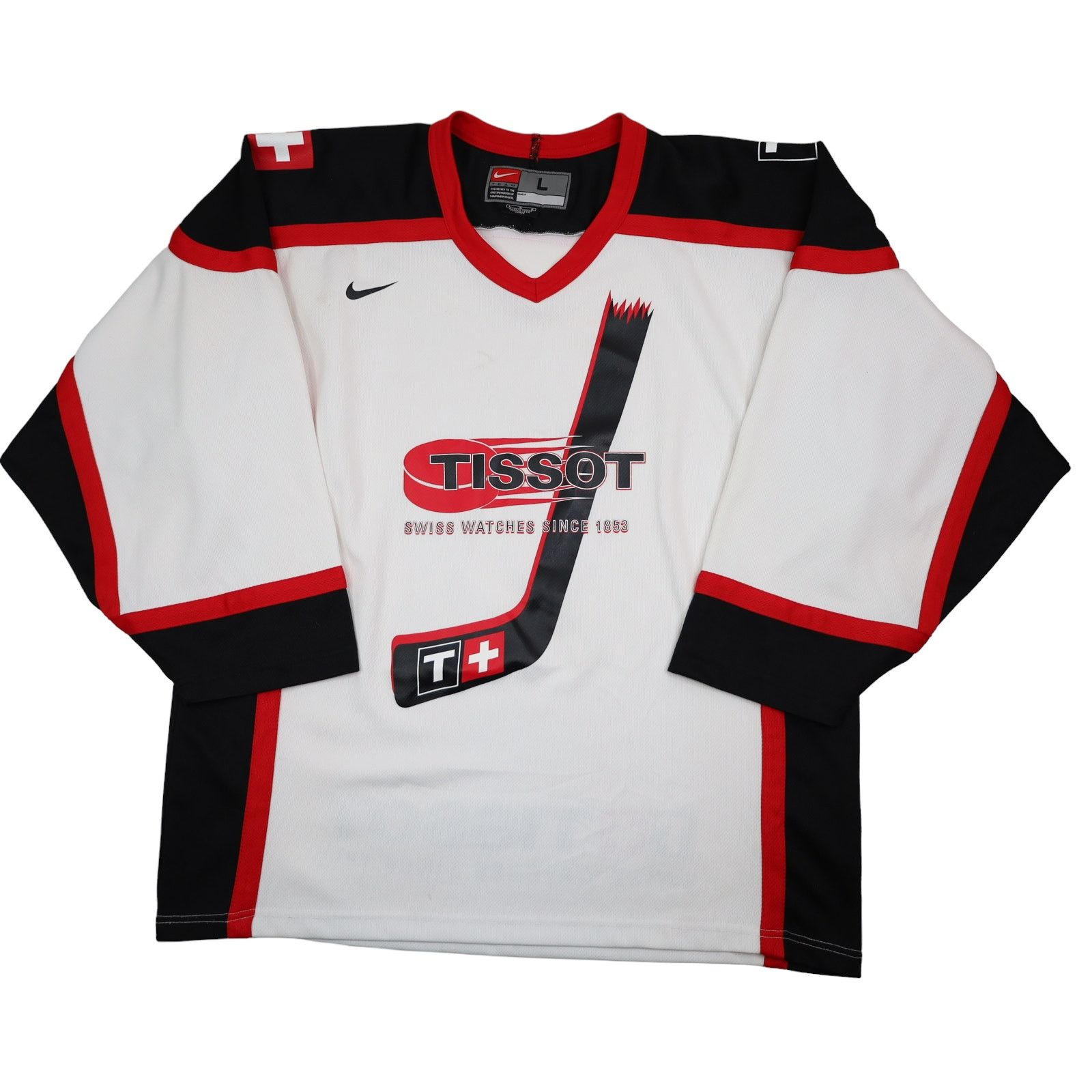 image of Vintage Nike x Tissot Watches Hockey Jersey in White, Men's (Size Large)