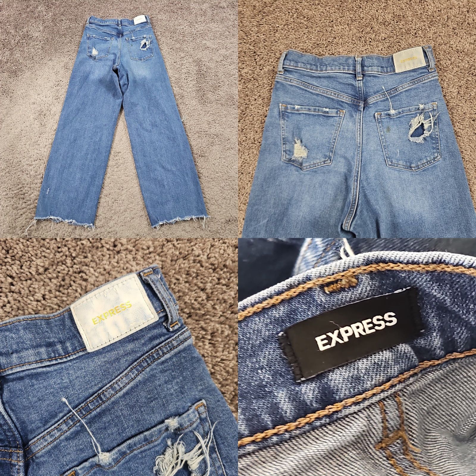 Express VINTAGE Express Jeans Womens Wide-Leg High Rise Distressed Stretch Denim 90s 23x27 Size 26" / US 2 / IT 38 - 8 Thumbnail