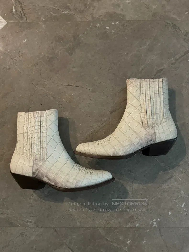 Celine CELINE White Crocodile Pattern Chelsea Boots Size US 9 / EU 42 - 1 Thumbnail