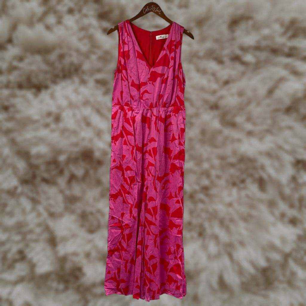 Vineyard Vines Pink Jumpsuit 10 Sleeveless Hot Pink Floral Wide Leg
