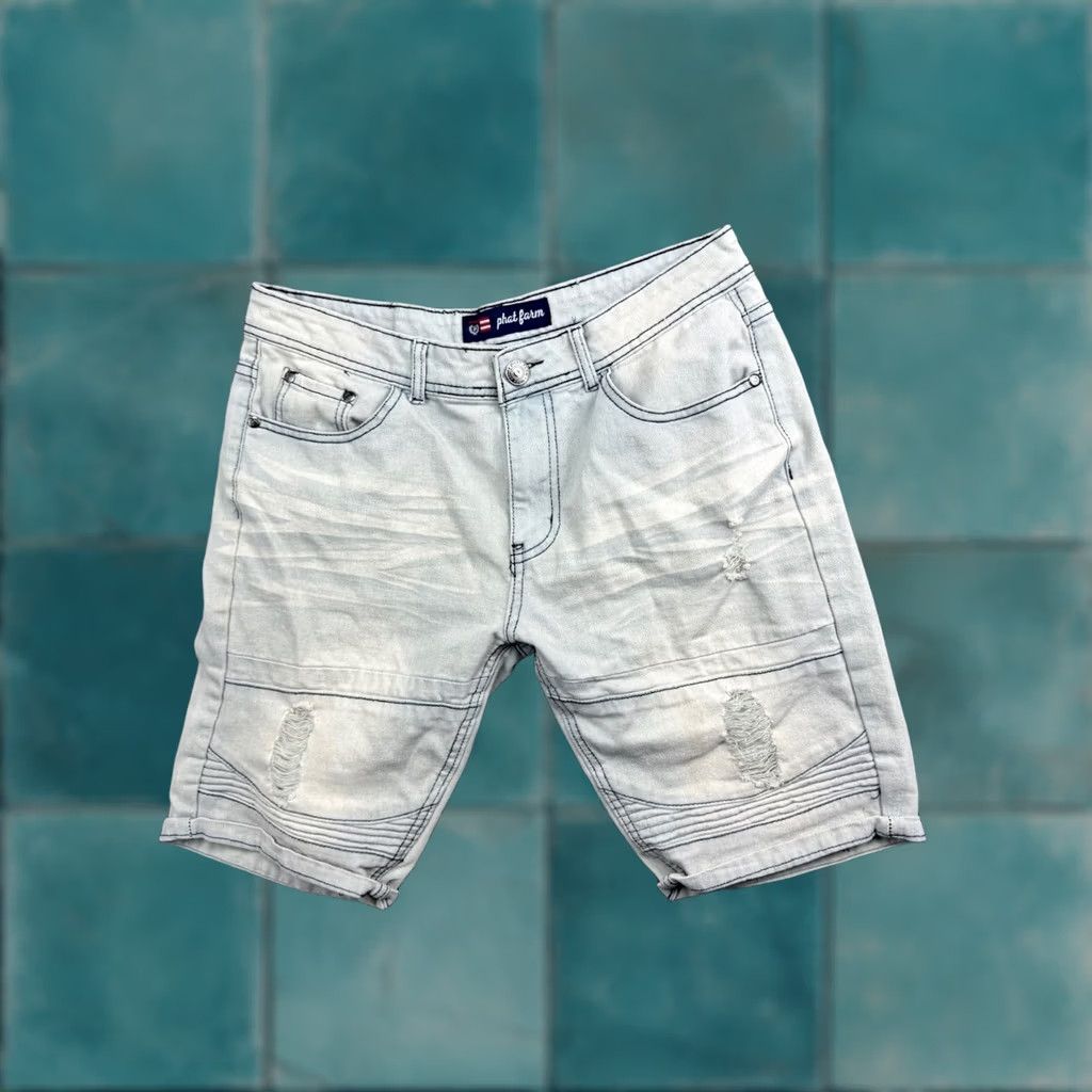 Phat Farm Phat Farm Jean Shorts Men's 31 Light Blue Distressed Skinny Fit Bermuda Denim 5-Pocket Casual Vintage Y2K Mens Size US 31 - 1 Thumbnail