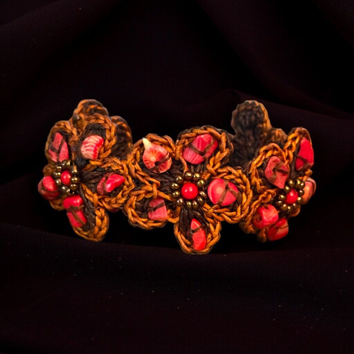Other Woven waxed cord and coral flower bracelet Size ONE SIZE - 1 Thumbnail