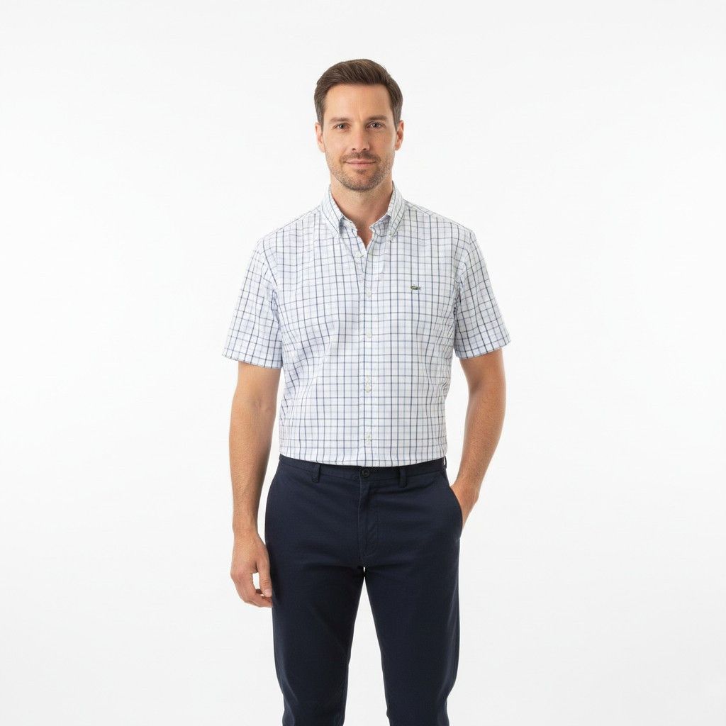 Lacoste Lacoste Men 46 Casual Shirt Checkered Blue 10331 Size US XL / EU 56 / 4 - 1 Thumbnail