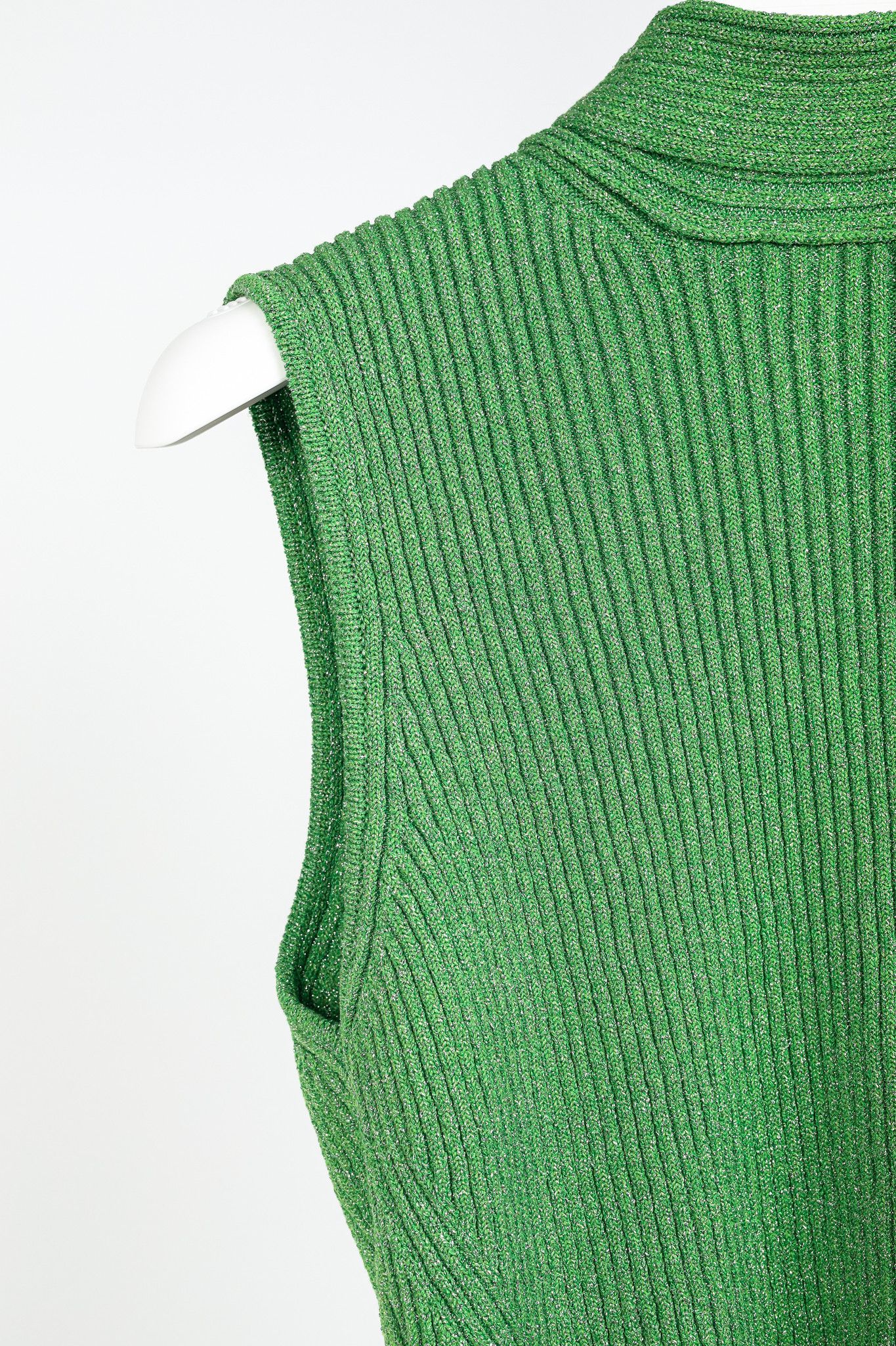 Ganni Ganni Flash Green Tie-Neck Glitter Knit Vest Size L / US 10 / IT 46 - 6 Thumbnail