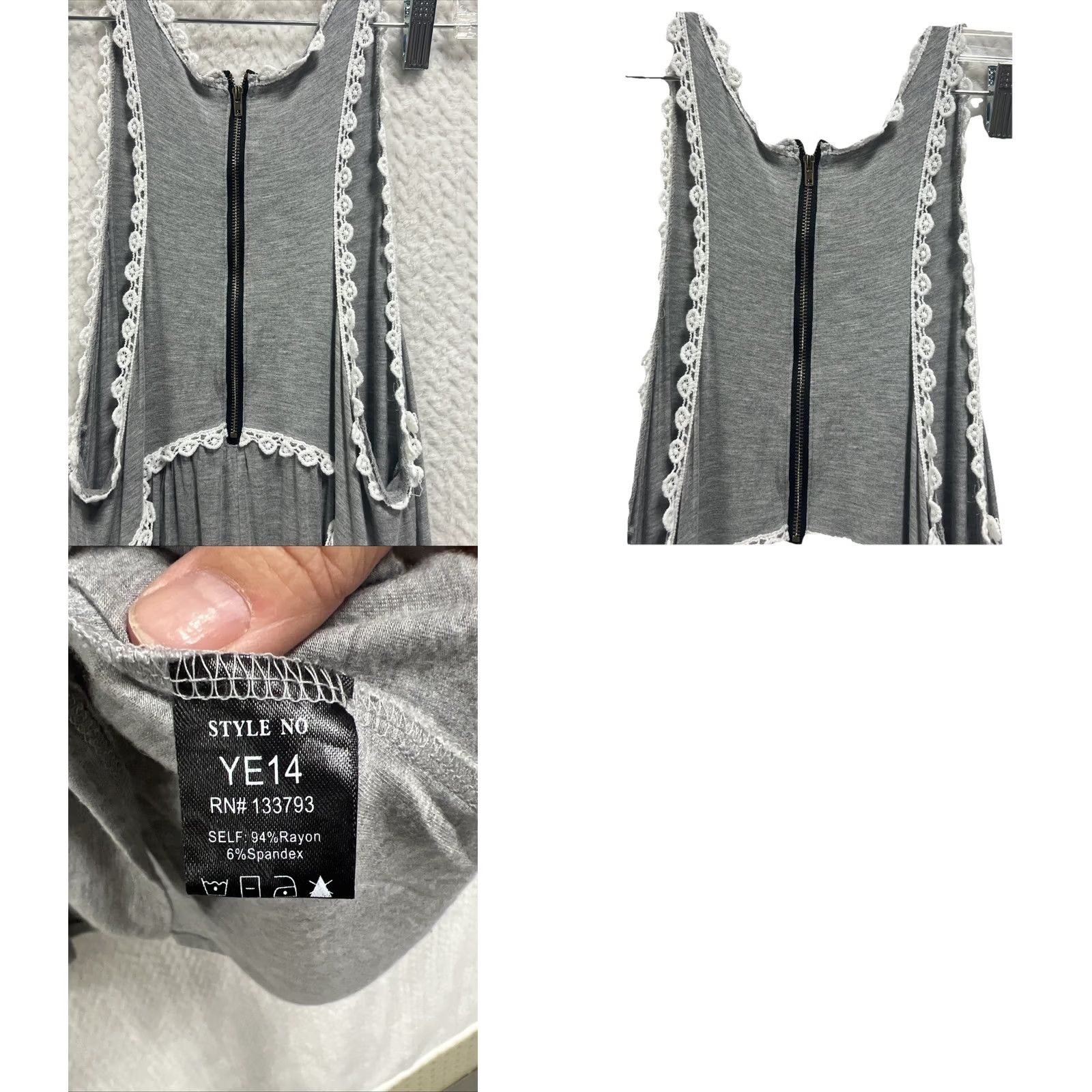 Vintage POL Tunic Tank Womens S Gray Hi-Low Crochet Lace Sleeveless Boho Cotton Lightweight Summer Shirt Size S / US 4 / IT 40 - 10 Thumbnail