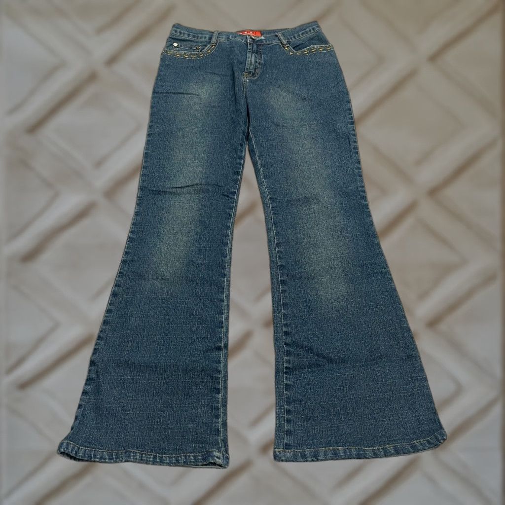 Denime GES Jeans Bootcut Denim Womens 27 Blue Mid Rise Embroidered Pockets 26x27 Casual Regular Size 5-Pocket Design USA Classic Size 27" / US 4 / IT 40 - 1 Thumbnail