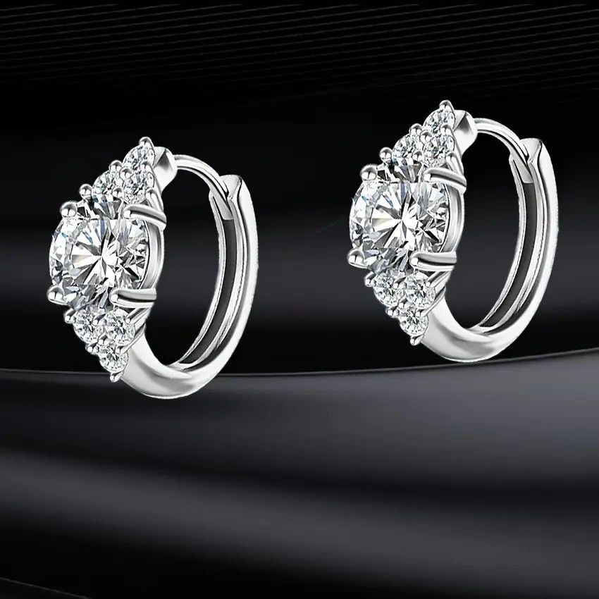 Jewelry S925 silver 1 carat moissanite ring buckle earrings Size ONE SIZE - 3 Thumbnail