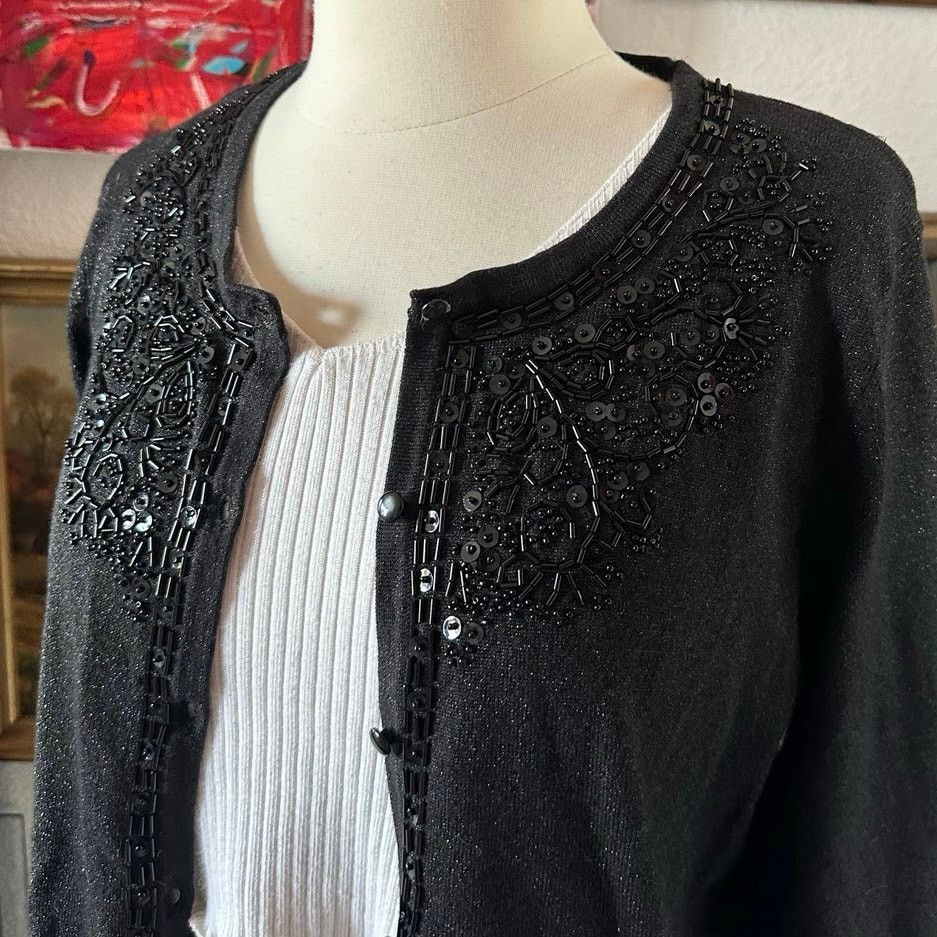 Other jaclyn smith beaded sparkly black cardigan Size L / US 10 / IT 46 - 2 Thumbnail