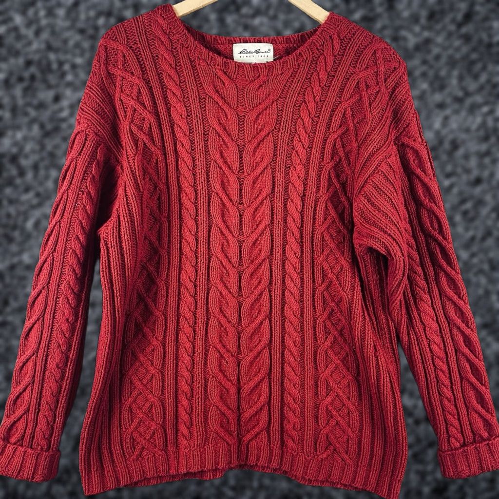 Eddie Bauer VINTAGE Eddie Bauer Sweater Men’s L Red Fisherman Cable Knit Chunky Knit R3 Shirt Pullover 90s Mens Size US L / EU 52-54 / 3 - 1 Thumbnail