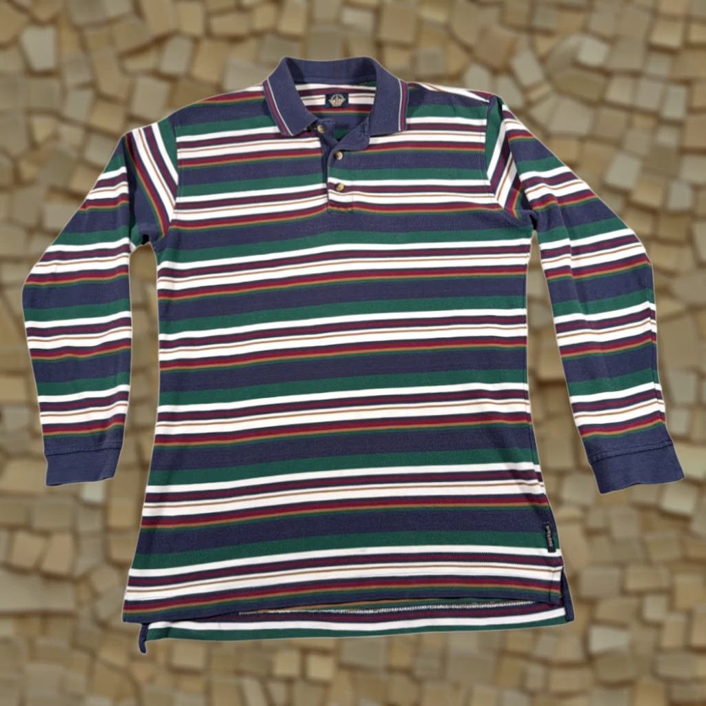 Dockers VINTAGE Dockers Polo Shirt Shirt Adult MEDIUM Blue White Green Gold Striped Logo 80s Mens Size US M / EU 48-50 / 2 - 1 Thumbnail