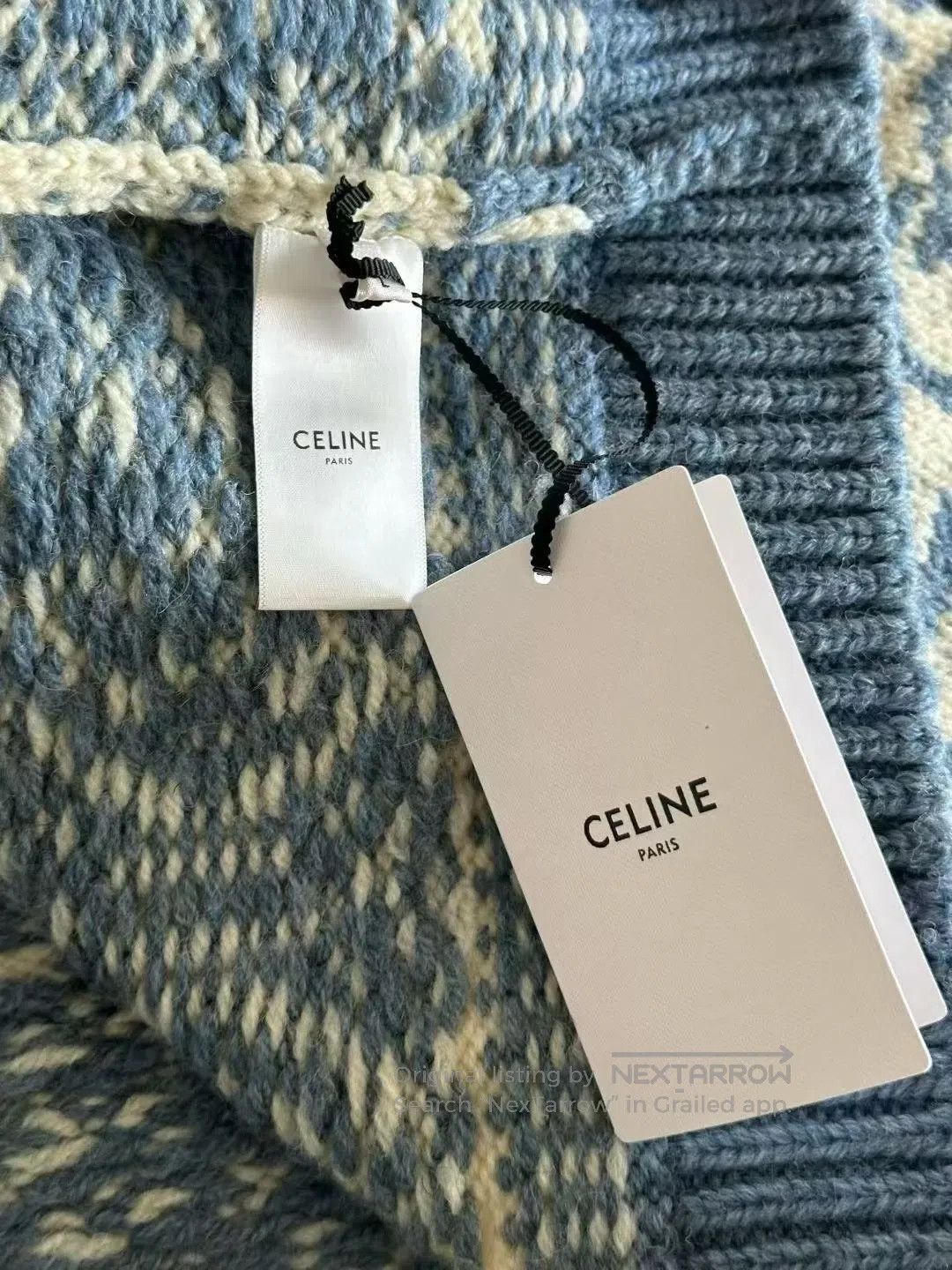 Celine CELINE Blue Hem Triomphe Logo Chanel-Style Sweater| Size L / US 10 / IT 46 - 4 Thumbnail