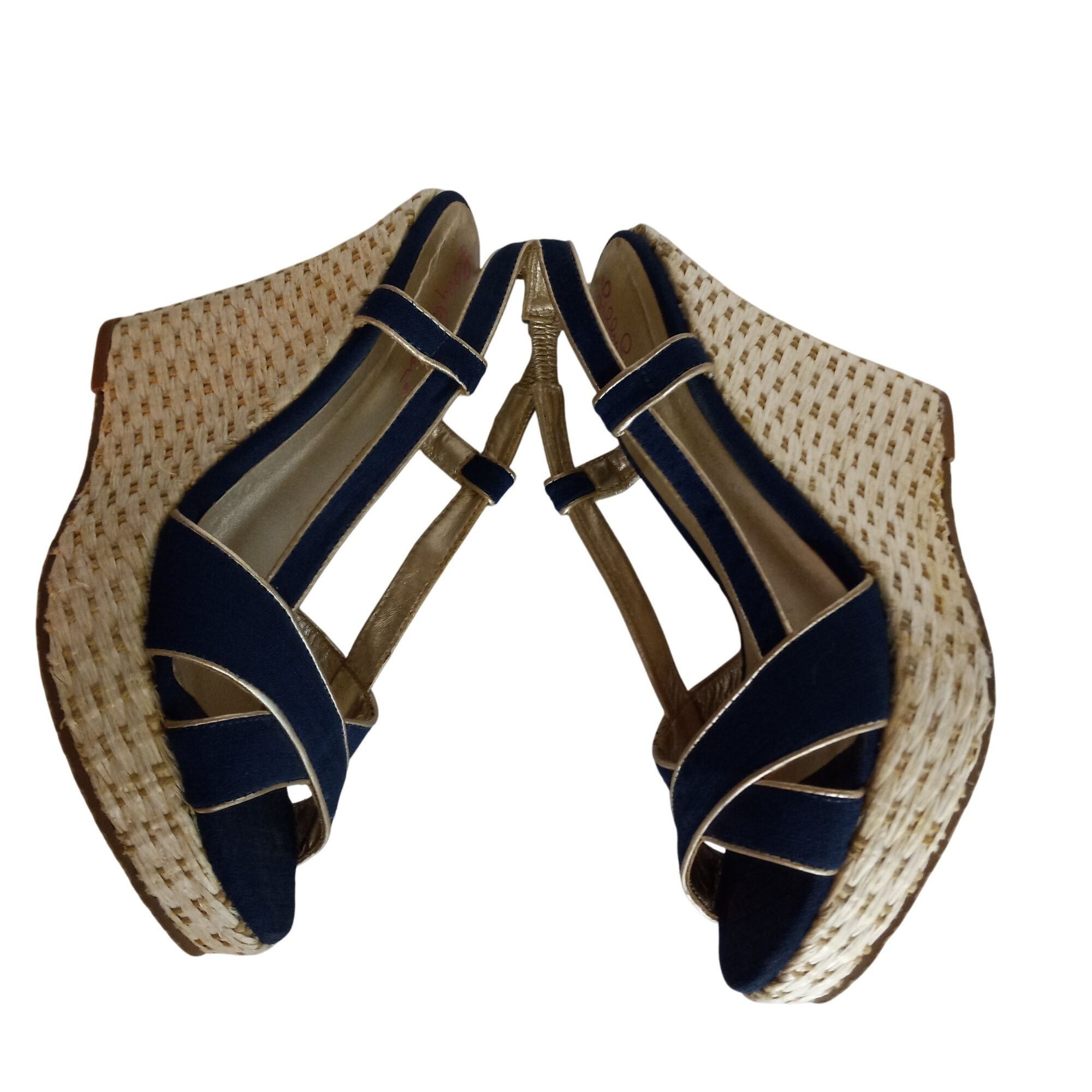Lilly Pulitzer Lilly Pulitzer 8.5M Sandals Ashley Wedge Canvas Navy Gold Es Size US 8.5 / IT 38.5 - 4 Thumbnail
