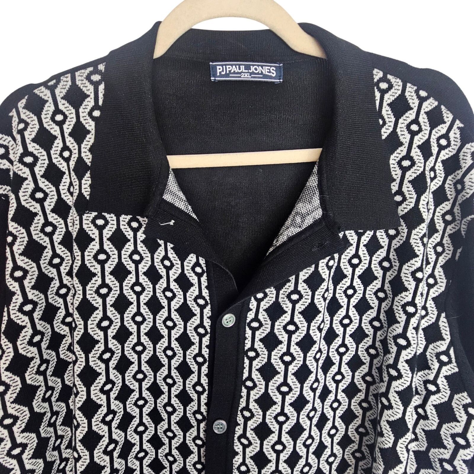 Bobby Jones PJ Paul Jones Mens Retro Geometric Cardigan Sweater 2XL Knit Size US XXL / EU 58 / 5 - 2 Thumbnail