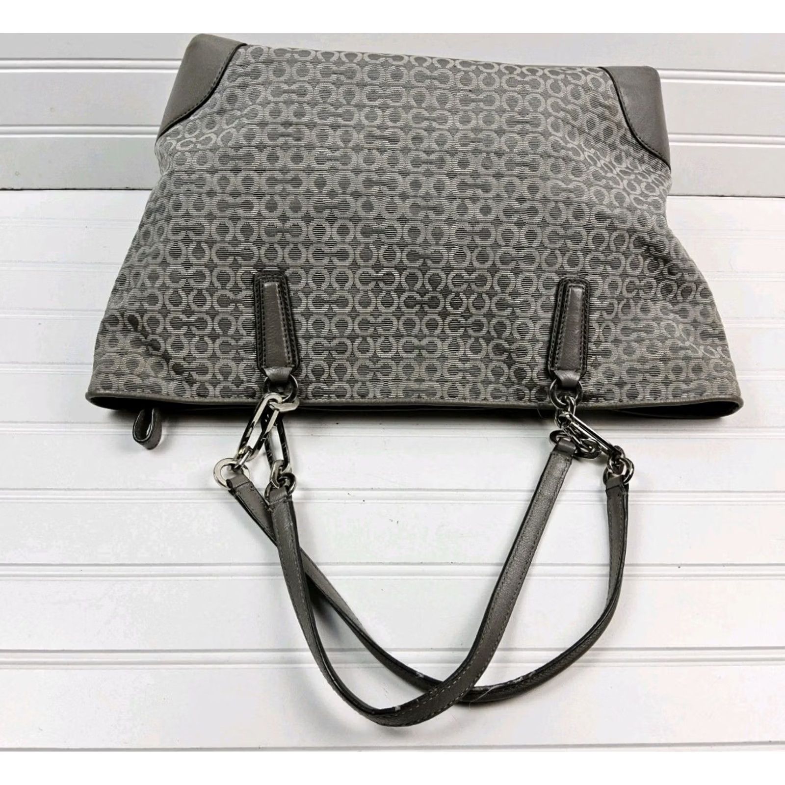 Coach Coach Signature Tote Purse - Double Handle Handbag, Women, Mist Grey Canvas Leather, 17x10x5, Purses/Handbags Size ONE SIZE - 4 Thumbnail