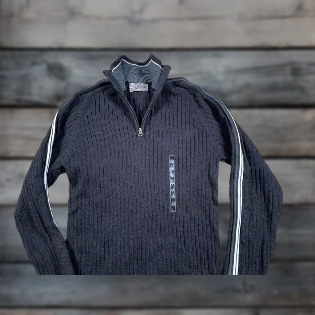 Vintage VINTAGE Extreme Gear Sweater Shirt Adult Medium Black Striped Knit 1/4 Zip 90s Hipster Slim Fit Mens Size US M / EU 48-50 / 2 - 1 Thumbnail