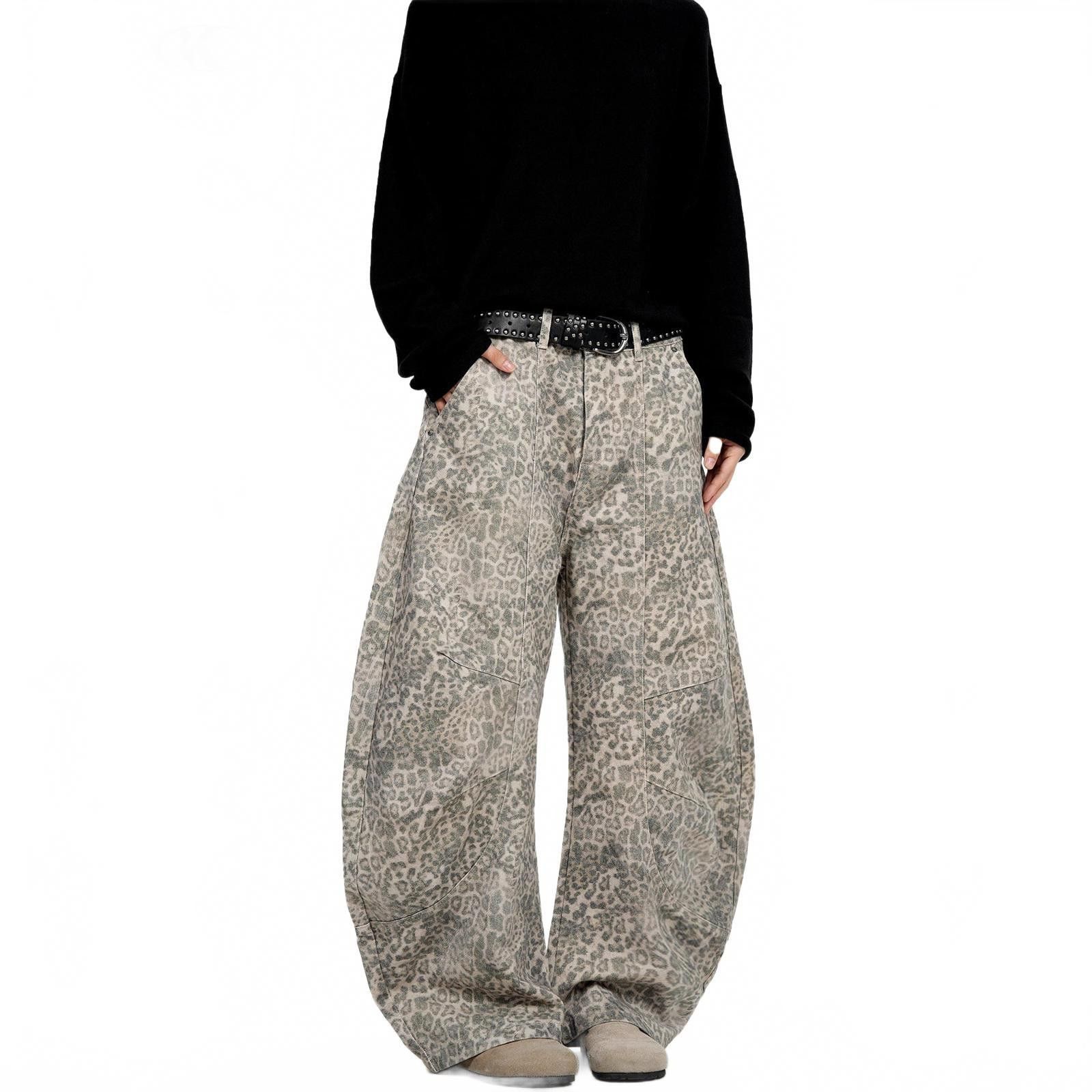 Japanese Brand Beige Leopard Print Baggy Wide Leg Pants, Casual Trousers Size US 32 / EU 48 - 3 Thumbnail