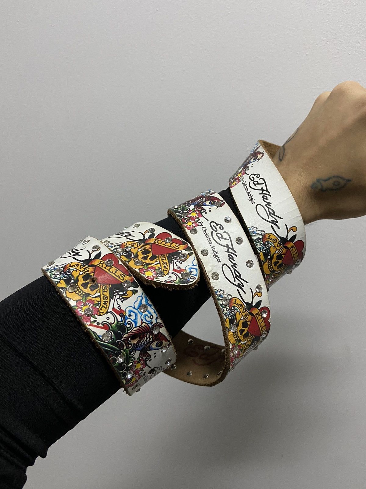 Ed Hardy × Vintage Ed Hardy Vintage All Print Belt Skull buckle Tattoo Y2K Size ONE SIZE - 2 Thumbnail