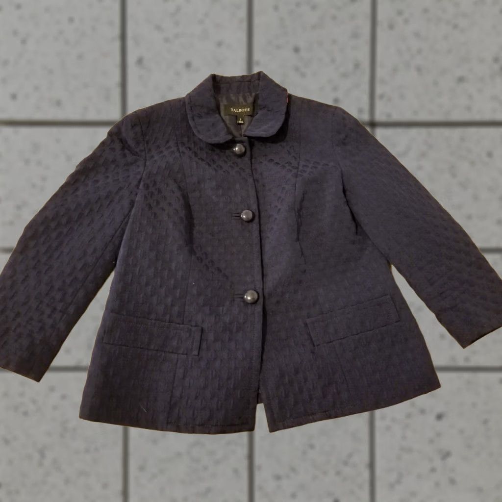 Talbots Womens Talbots Jacket 2 Navy Blue Cotton Blend Basic Jacket Womens 2 Blue Size XS / US 0-2 / IT 36-38 - 1 Thumbnail