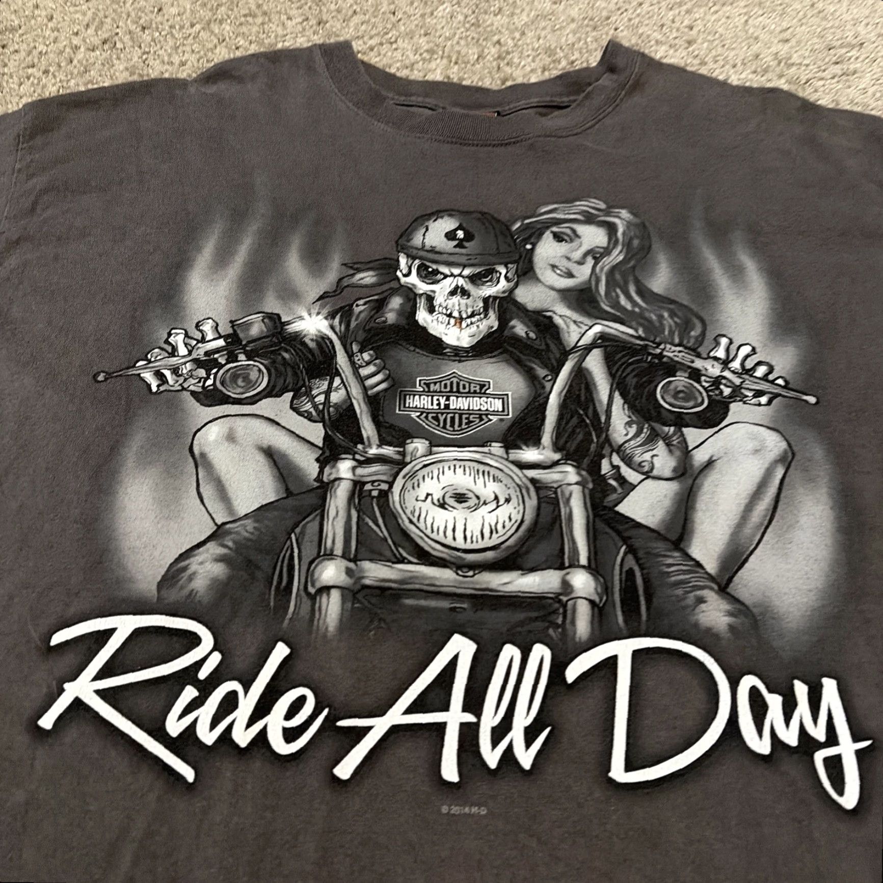 Harley Davidson VINTAGE Harley-Davidson Ride All Day Play All Night Grey Biker Double-Sided T-Shirt 2XL Mens Size US XXL / EU 58 / 5 - 3 Thumbnail