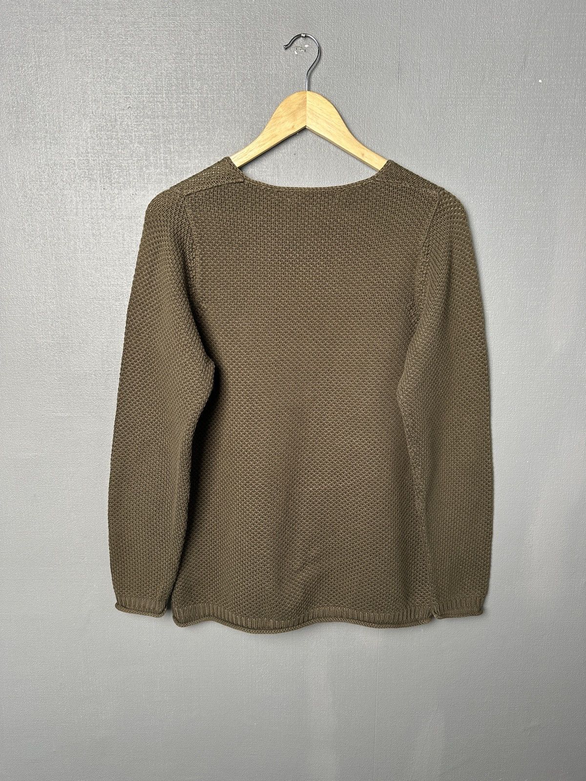 Gudrun Sjoden GUDRUN SJODEN V-Neck Chunky Knit Cotton Khaki Green Sweater Size S / US 4 / IT 40 - 2 Thumbnail