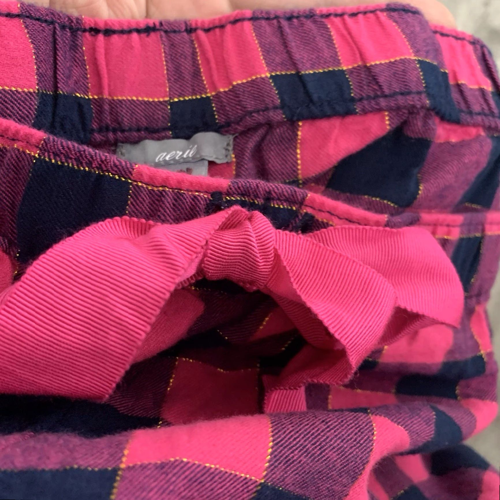 Vintage AERIE Lounge Pants Womens Large Pink Check w Gold Relaxed Elastic No Pockets NEW Size 36" / US 14 / IT 50 - 6 Thumbnail
