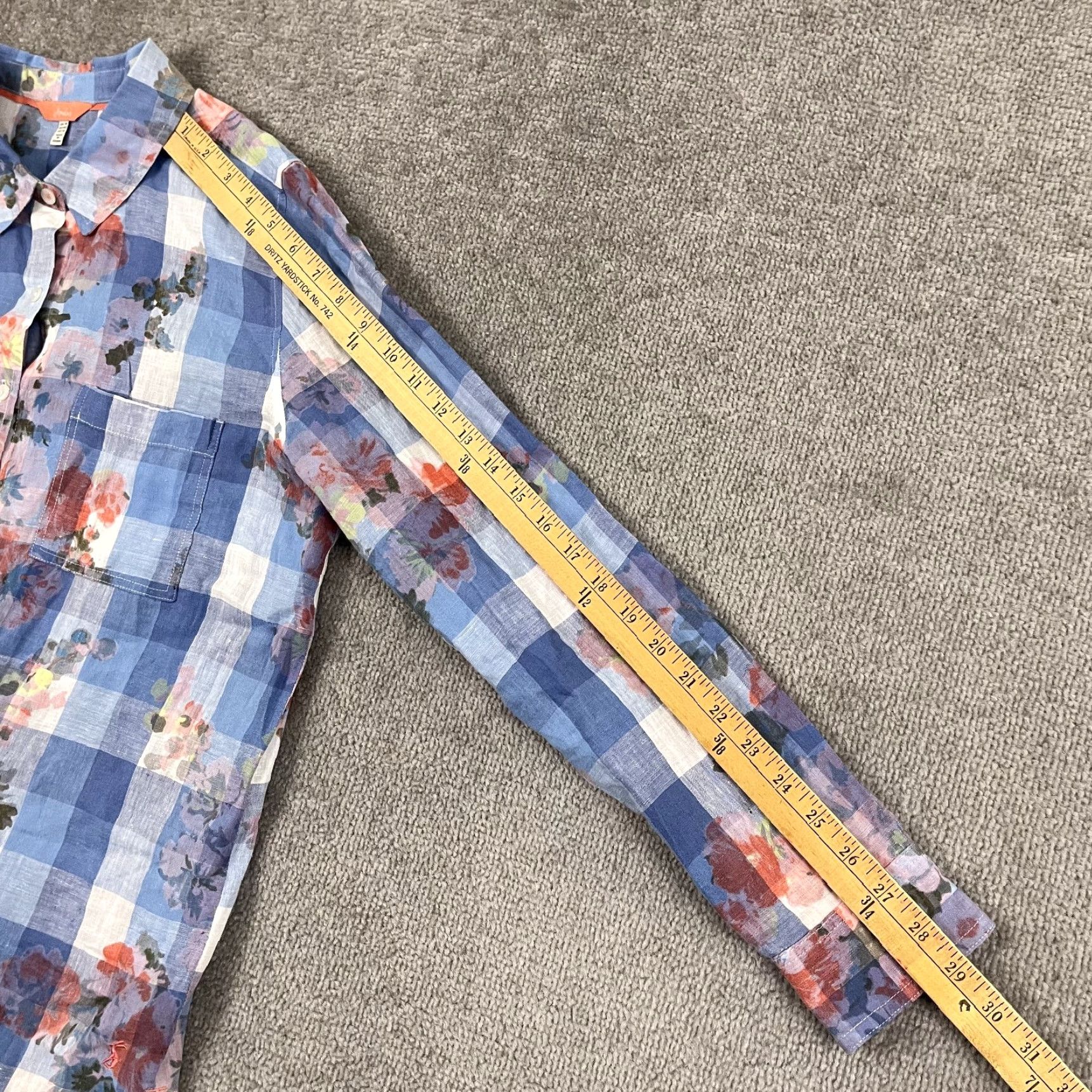 Vintage Joules Button Up Shirt Womens UK 14 / US 10 Blue Plaid Floral Jeanne Linen Boho Shirt Size XL / US 12-14 / IT 48-50 - 6 Thumbnail