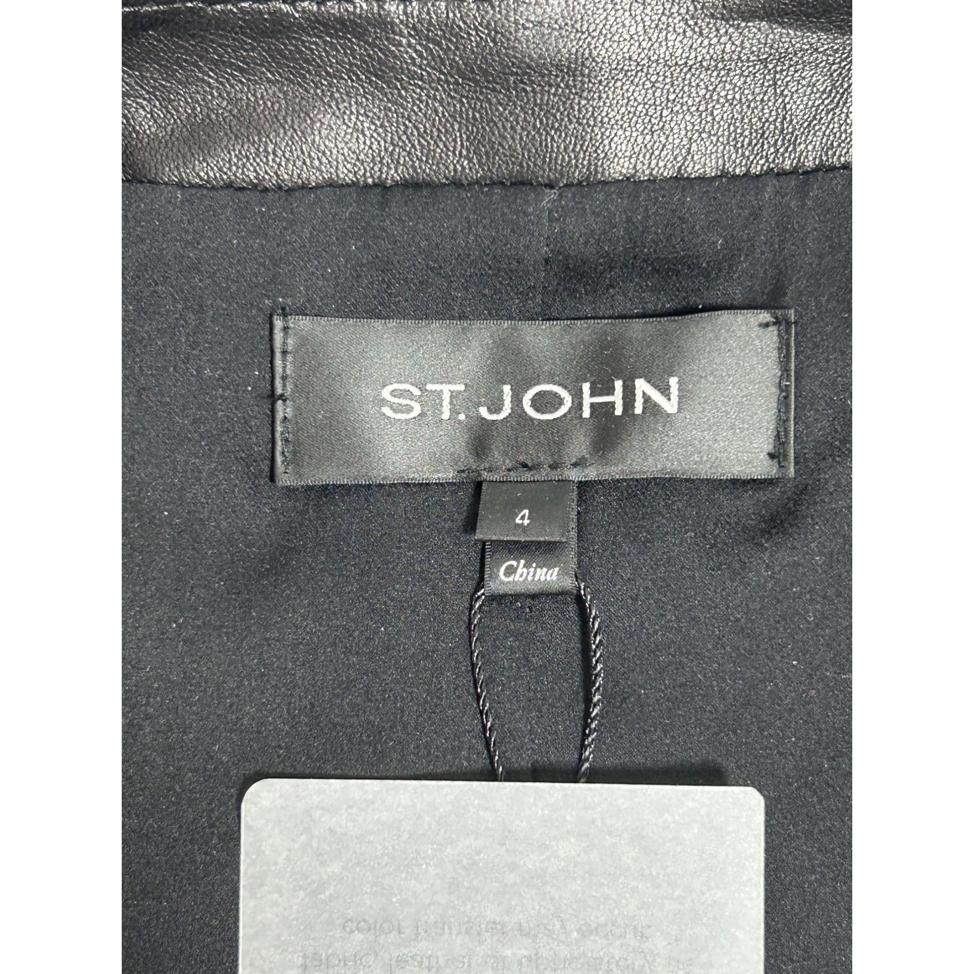 St. John St John Women's Leather Zipper Moto Jacket in Cavier/Cream - Size S / US 4 / IT 40 - 3 Thumbnail