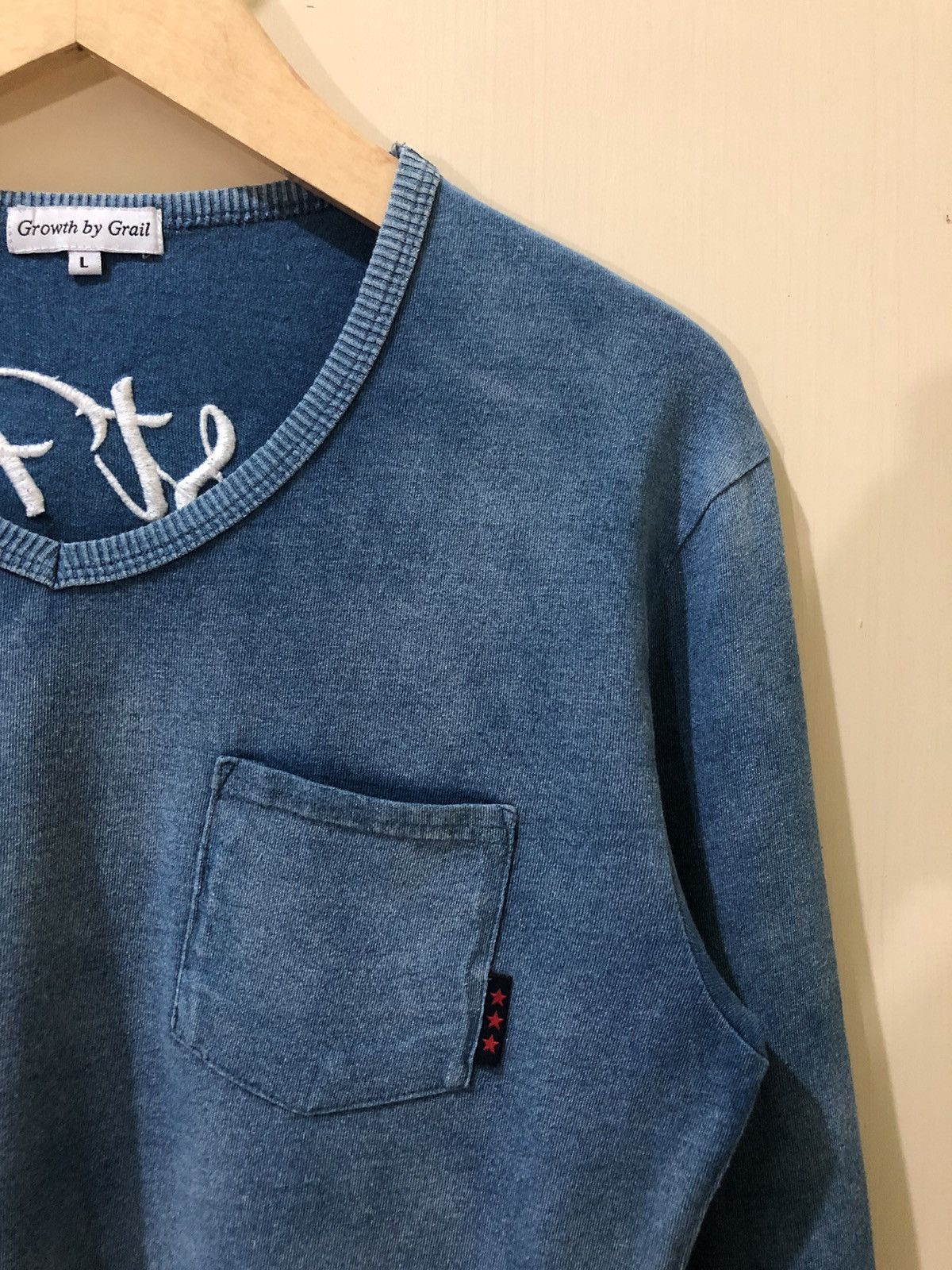 Japanese Brand Growth by Grail 3 Star Pocket Tee Denim Faded Details Style Size L / US 10 / IT 46 - 6 Thumbnail