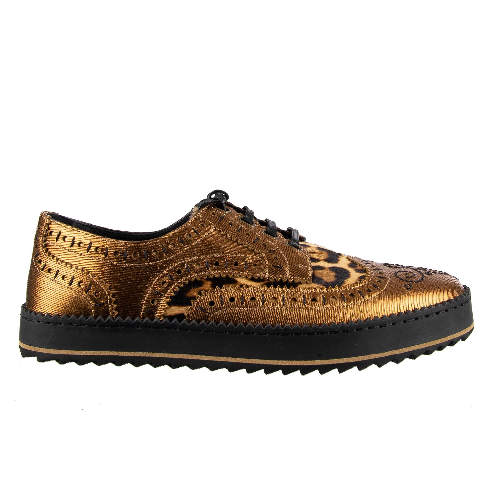 Dolce & Gabbana o1y0125 Leather Laced Shoes in Gold/Black Size US 7 / EU 40 - 1 Thumbnail