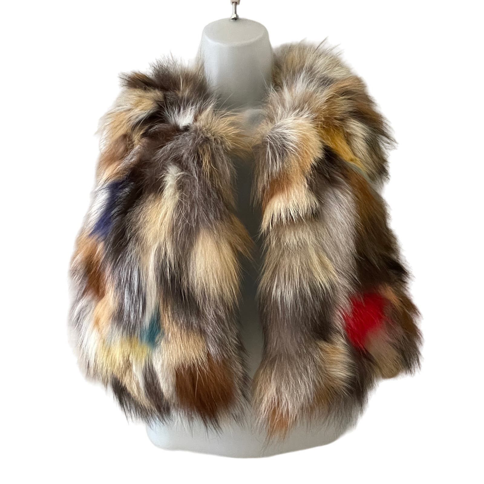 image of Zadig Voltaire Zadig & Voltaire Deluxe Multicolor Fox Fur Crop Vest Size S in Tan, Women's