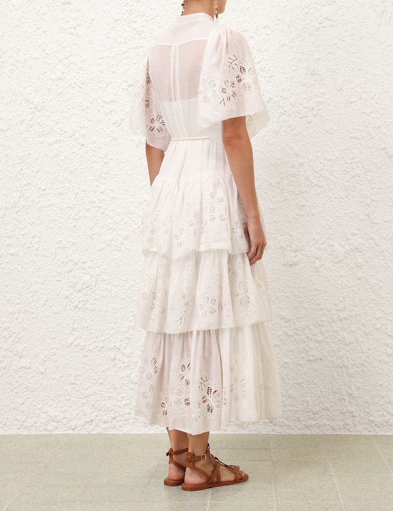 oc11z0126 Everley Tiered Midi Dress in Ivory
