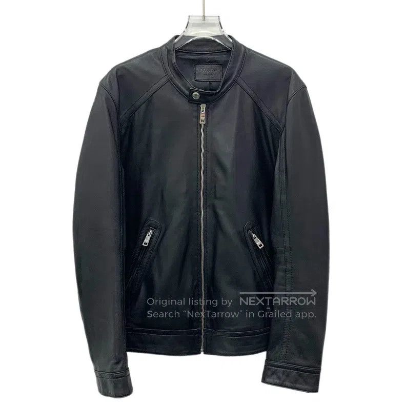 Prada Black sheepskin zipper long-sleeved leather jacket